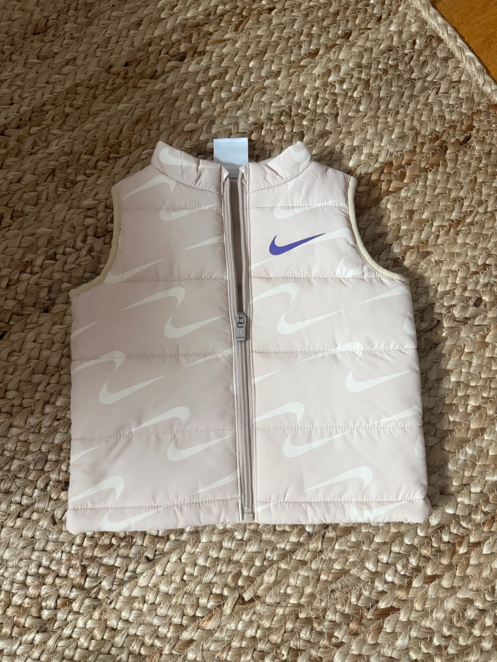Nike Light Pink Girls' Puffer Vest with Purple Swoosh